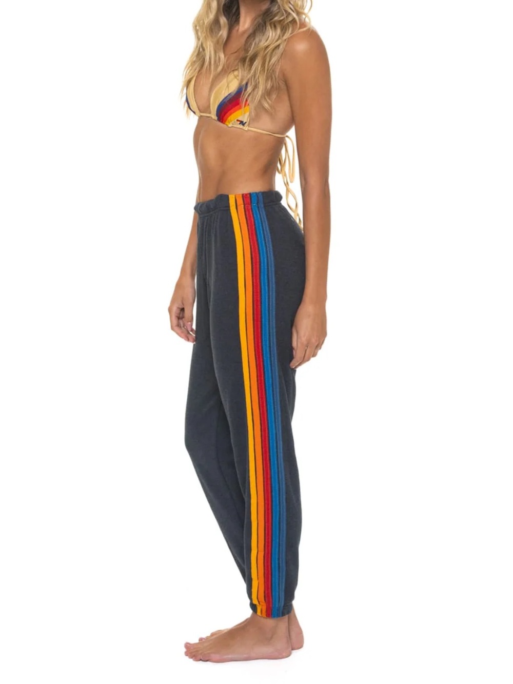 Aviator Nation Charcoal Joggers with Rainbow Side Stripes